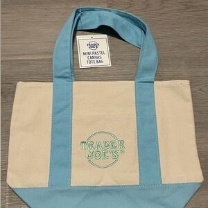 NWT Trader Joe's Mini Pastel Blue Canvas Tote Bag New Easter 2026